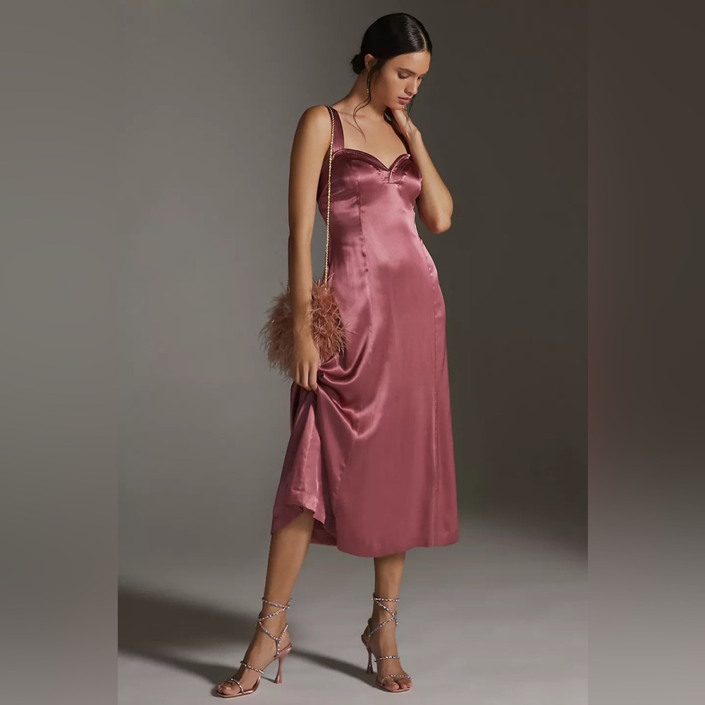 Anthropologie Satin Cross-Back Midi Dress